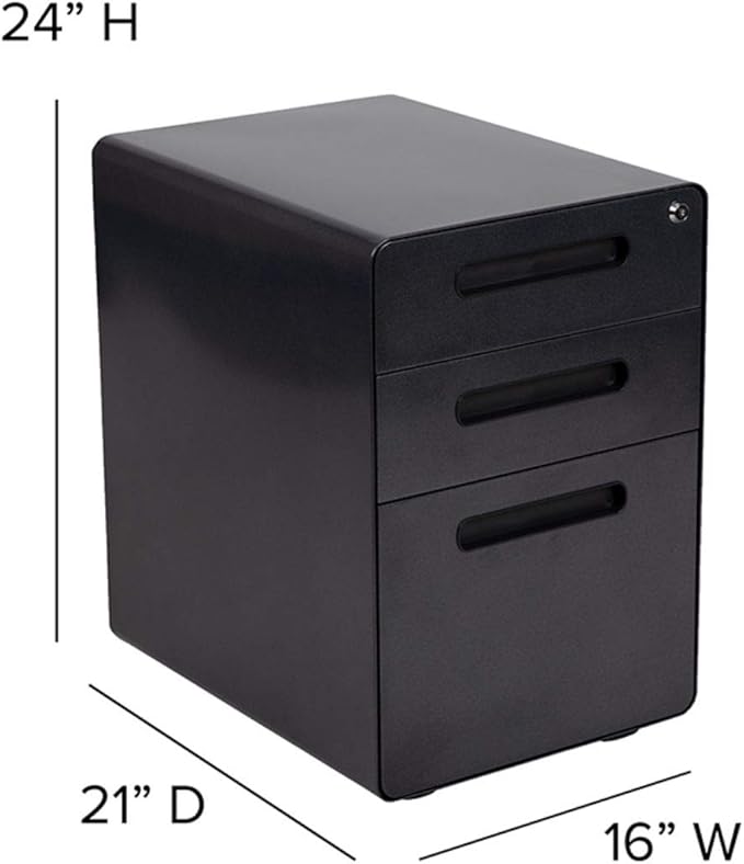 Flash Furniture Wren Ergonomic 3-Drawer Mobile Locking Filing Cabinet with Anti-Tilt Mechanism and Hanging Drawer for Legal & Letter Files, Black - LeafyLoom