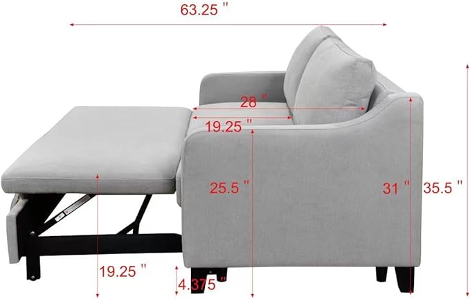 68.5" Oversized Loveseat Sofa Bed W/Pull Out Sleeper Couch and 2 Pillows,3 in 1 Reclining Backrest Queen Size Love Seat Convertible Spacious Sofabed for Home Apartment Office Living Room - LeafyLoom