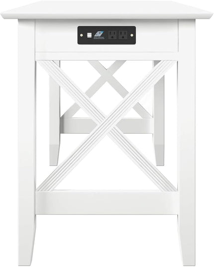 AFI Lexi Desk with Drawer and Charging Station in White - LeafyLoom