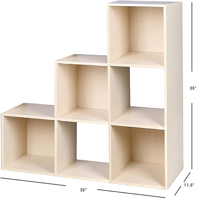 Home Basics Open and Enclosed Cube MDF Storage Organizer, Oak (6-Cube Tiered) - LeafyLoom