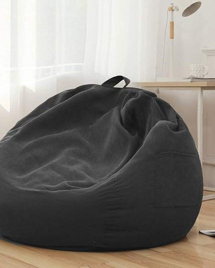 Stuffed Animal Storage Bean Bag Chair Cover (No Filler)for Kids and Adults. Premium Corduroy Stuffable Beanbag for Organizing Children Plush Toys or Memory Foam Extra Large 300L (Dark Grey) - LeafyLoom