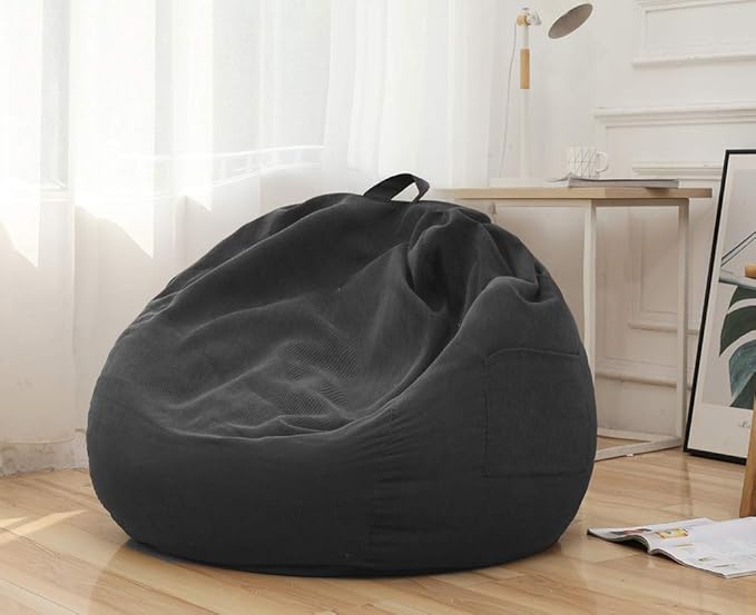 Stuffed Animal Storage Bean Bag Chair Cover (No Filler)for Kids and Adults. Premium Corduroy Stuffable Beanbag for Organizing Children Plush Toys or Memory Foam Extra Large 300L (Dark Grey) - LeafyLoom