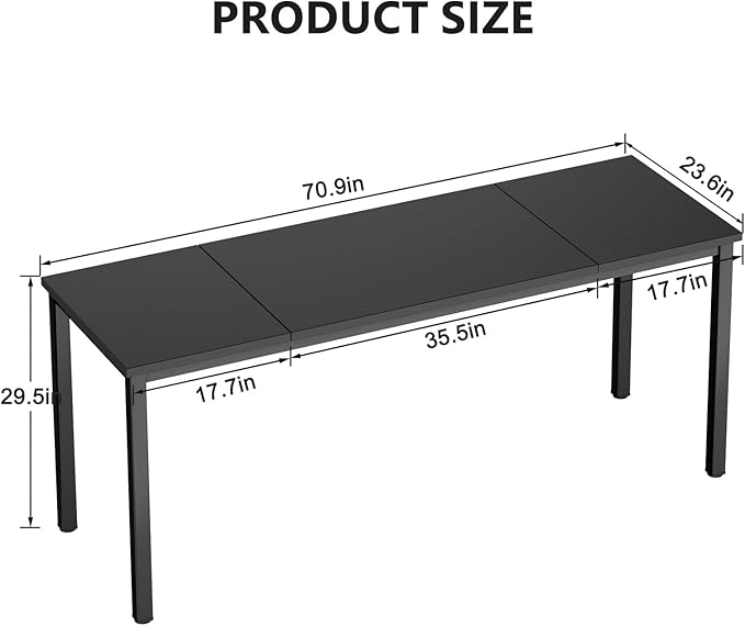 DlandHome 71 inches X-Large Computer Desk, Composite Wood Board, Decent and Steady Home Office Desk/Workstation/Table,Black,23.6Wide - LeafyLoom