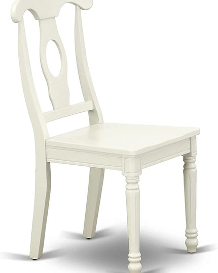 East West Furniture KEC-LWH-W Kenley Dinette Chairs - Napoleon Back Solid Wood Seat Kitchen Chairs, Set of 2, Linen White - LeafyLoom