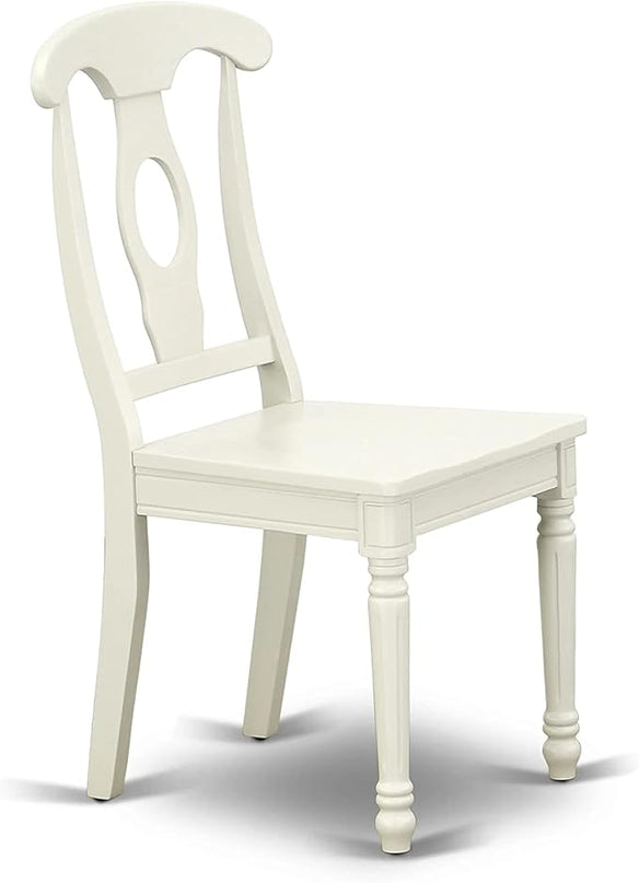 East West Furniture KEC-LWH-W Kenley Dinette Chairs - Napoleon Back Solid Wood Seat Kitchen Chairs, Set of 2, Linen White - LeafyLoom