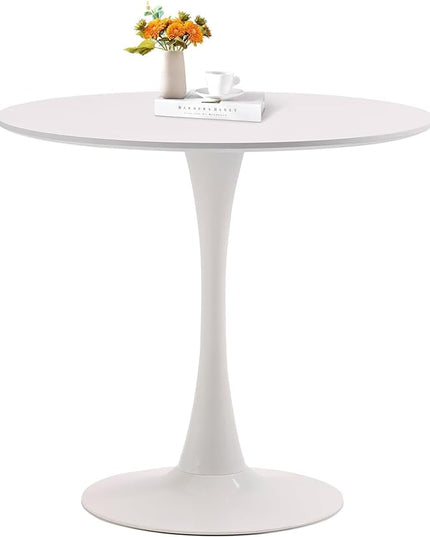 White Round Dining Table, 31.5" Tulip Table, Mid-Century Leisure Table - LeafyLoom