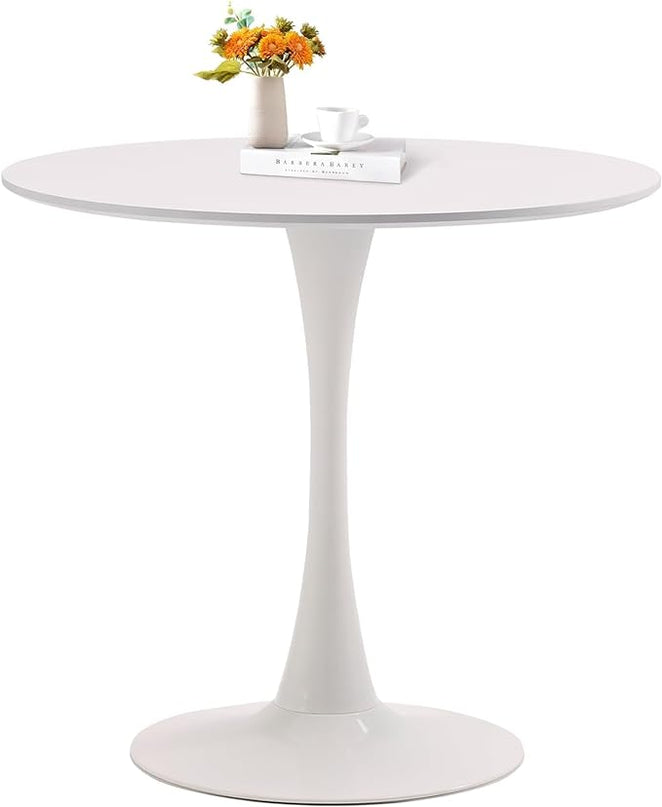 White Round Dining Table, 31.5" Tulip Table, Mid-Century Leisure Table - LeafyLoom