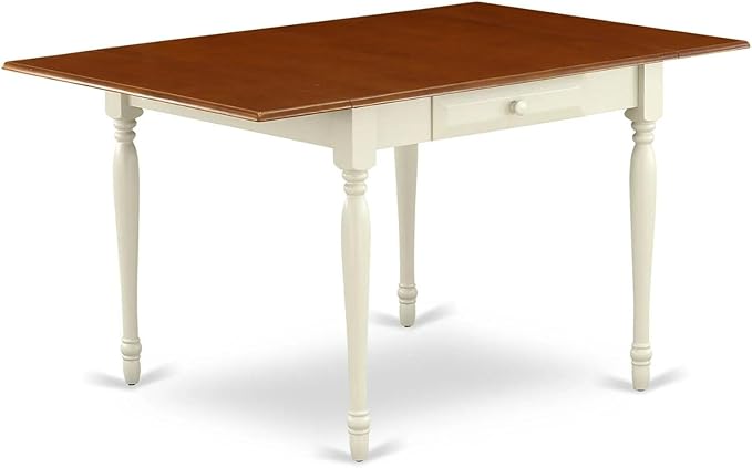East West Furniture Monza Modern Kitchen Rectangle Dining Table Top with Dropleaf & Stylish Legs, 36x54 Inch, Buttermilk & Cherry - LeafyLoom