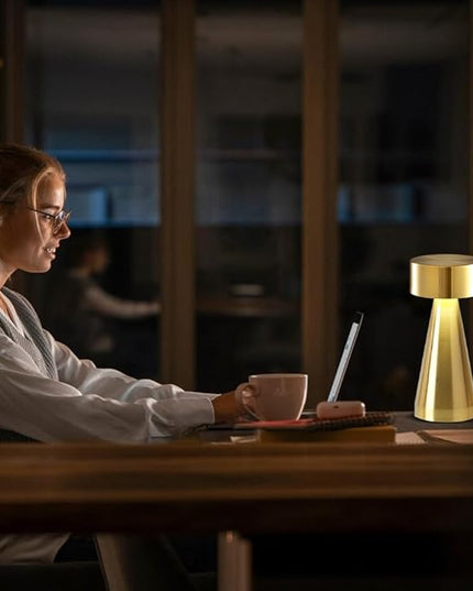 Portable Metal Desk Lamp,3-Color Touch Control, Rechargeable Battery - Ideal Bedside Lamp for Bedroom Nightstand (Gold) - LeafyLoom