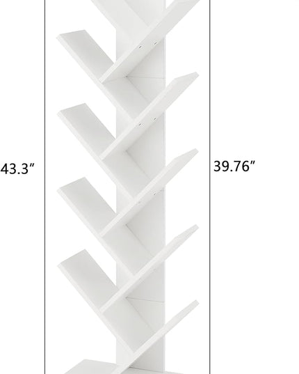 Hoctieon 10 Tier Tree Bookshelf, 10 Shelf Bookcase, Free Standing Tree Bookcase, Display Floor Standing Shelf for Books, Book Shelf Organizer, White - LeafyLoom