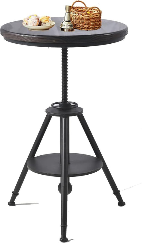 Industrial Bistro Table Vintage Small Cafe Table Farmhouse Round Dining Table for Kitchen Rustic Side Table Swivel Wooden Top 21-29inch Height Adjustable - LeafyLoom