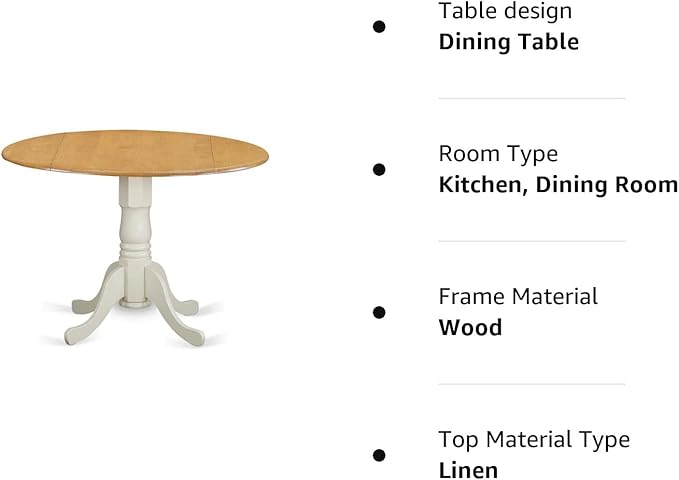 East West Furniture DLT-OLW-TP Dublin Modern Kitchen Table - a Round Dining Table Top with Dropleaf & Pedestal Base, 42x42 Inch, Oak & Linen White - LeafyLoom