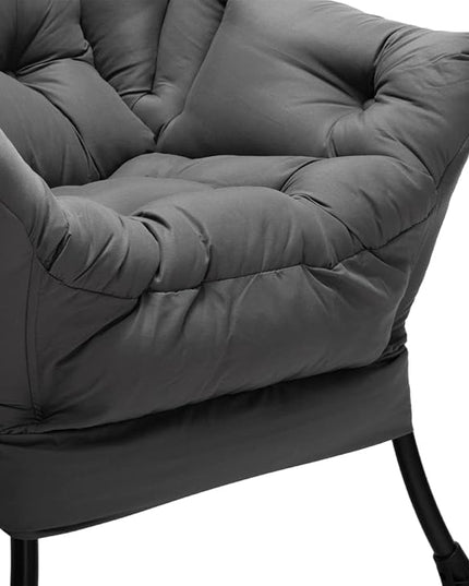 AcozyHom Modern Fabric Large Lazy Chair, Accent Oversized Comfy Reading Chair, Thick Padded Cozy Lounge Chair with Armrest, Steel Frame Leisure Sofa Chair for Living Room, Bedroom, Dorm, Dark Grey - LeafyLoom
