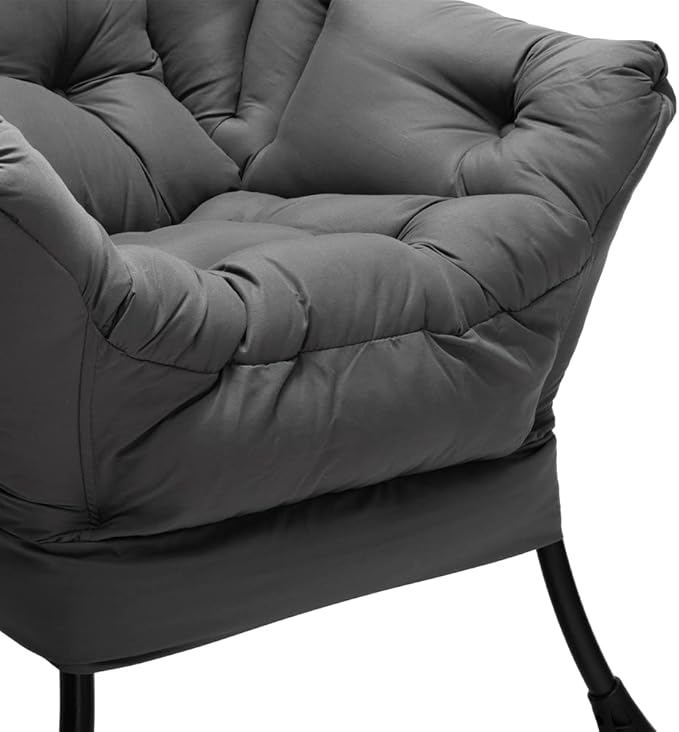AcozyHom Modern Fabric Large Lazy Chair, Accent Oversized Comfy Reading Chair, Thick Padded Cozy Lounge Chair with Armrest, Steel Frame Leisure Sofa Chair for Living Room, Bedroom, Dorm, Dark Grey - LeafyLoom