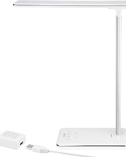 TORCHSTAR LED Desk Lamp, Dimmable Desk Lights for Reading, Table Lamps with USB Charging Port, Touch Control, 3 Color Modes, Fully Adjustable Brightness, Dorm Room, 1 & 2 Hour Auto Timer, White - LeafyLoom