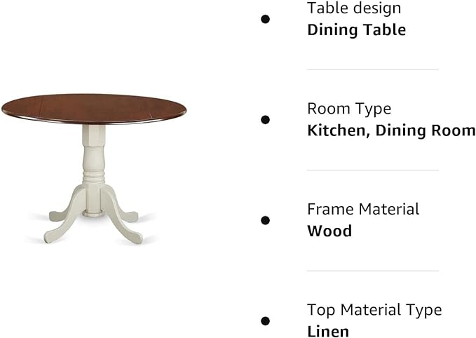 East West Furniture DLT-MLW-TP Dublin Modern Dining Table - a Round Kitchen Table Top with Dropleaf & Pedestal Base, 42x42 Inch, Mahogany & Linen White - LeafyLoom
