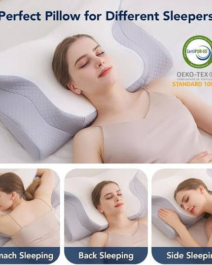 Cervical Pillow for Neck Pain Relief,Orthopedic Contour Memory Foam Pillow for Bed sleeping Ergonomic Neck Support Pillows for Side,Back & Stomach Sleepers with Cooling Pillowcase Queen Size Gray - LeafyLoom