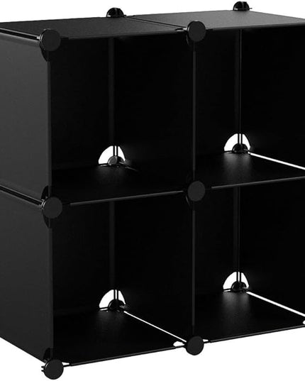 C&AHOME Cube Storage Organizer, 4-Cube Shelves Units, Closet Cabinet, DIY Plastic Modular Book Shelf, Ideal for Bedroom, Living Room, Office, 24.8" L x 12.4" W x 24.8" H Black SHS04A - LeafyLoom