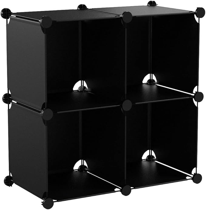 C&AHOME Cube Storage Organizer, 4-Cube Shelves Units, Closet Cabinet, DIY Plastic Modular Book Shelf, Ideal for Bedroom, Living Room, Office, 24.8" L x 12.4" W x 24.8" H Black SHS04A - LeafyLoom