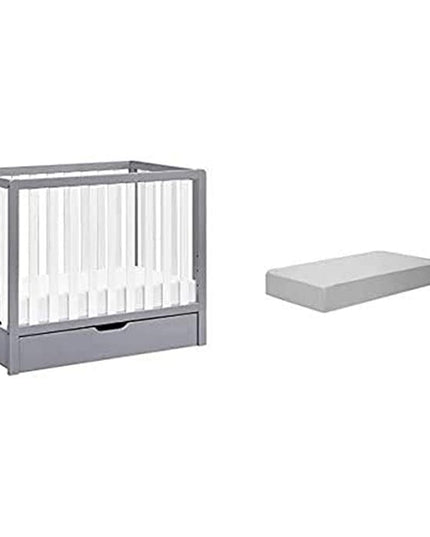 Carter's by Davinci Colby 4-in-1 Convertible Mini Crib with Trundle in Grey and White with Complete Slumber Mini Crib Mattress - LeafyLoom