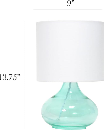 Simple Designs LT2063-AOW Glass Raindrop Bedside Table Lamp with White Fabric Shade, Aqua (Pack of 4) - LeafyLoom