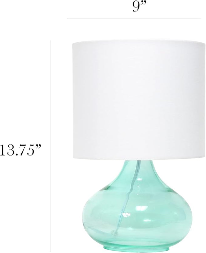 Simple Designs LT2063-AOW Glass Raindrop Bedside Table Lamp with White Fabric Shade, Aqua (Pack of 4) - LeafyLoom