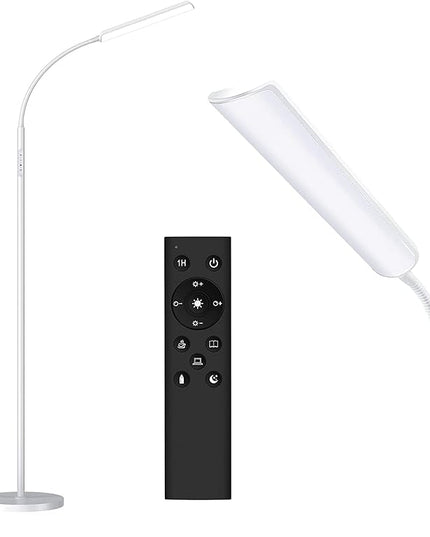 Dimunt Floor Lamp, Bright 15W Floor Lamps for Living Room with 1H Timer, Dimmable LED Floor Lamps 3000K-6000K & Tall Standing Lamp with Remote & Touch Control Reading Floor Lamps for Bedroom-White - LeafyLoom
