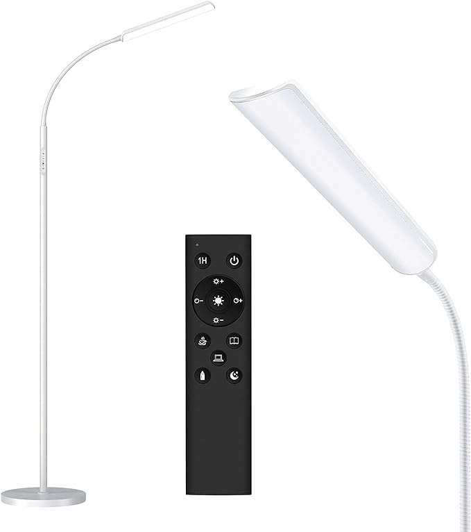 Dimunt Floor Lamp, Bright 15W Floor Lamps for Living Room with 1H Timer, Dimmable LED Floor Lamps 3000K-6000K & Tall Standing Lamp with Remote & Touch Control Reading Floor Lamps for Bedroom-White - LeafyLoom