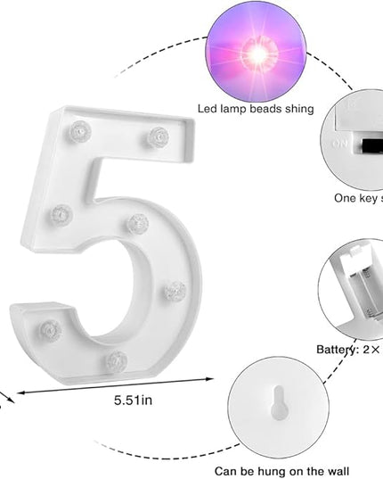 Glintee Decorative Led Light Up Number, Light Up Number Sign for Night Light Wedding Birthday Party Christmas Home Bar Decoration Number-(Number 5) - LeafyLoom