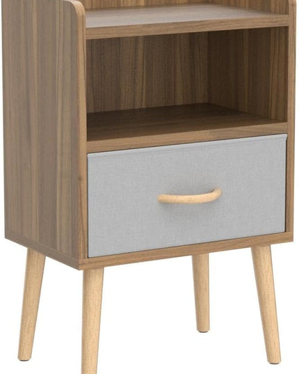 LUCKNOCK NightStand with Fabric Drawer, Bedside Table with Solid Wood Legs, Minimalist and Practical End Side Table with Open Storage Shelf for Bedroom,Walnut. - LeafyLoom