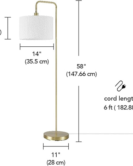 Globe Electric 61000021 58" Floor Lamp, Brass, White Linen Shade, On/Off Rotary Switch on Socket, Floor Lamp for Living Room, Floor Lamp for Bedroom, Home Improvement, Home Office Accessories - LeafyLoom