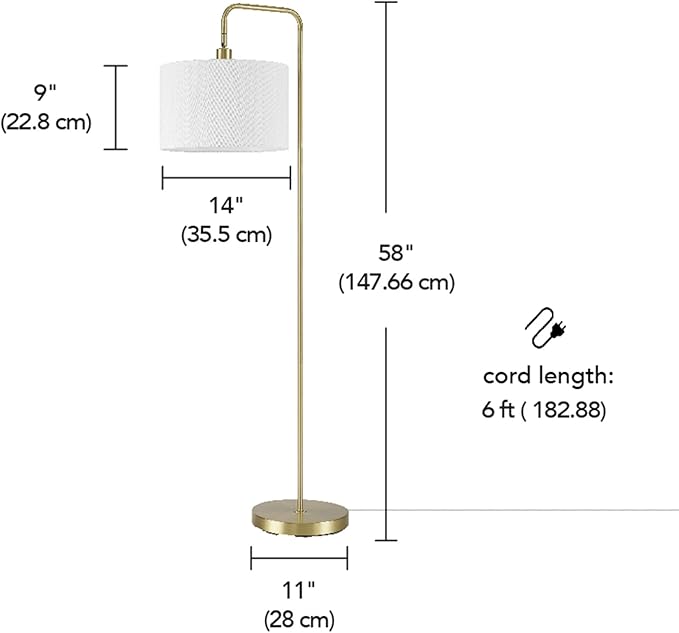 Globe Electric 61000021 58" Floor Lamp, Brass, White Linen Shade, On/Off Rotary Switch on Socket, Floor Lamp for Living Room, Floor Lamp for Bedroom, Home Improvement, Home Office Accessories - LeafyLoom