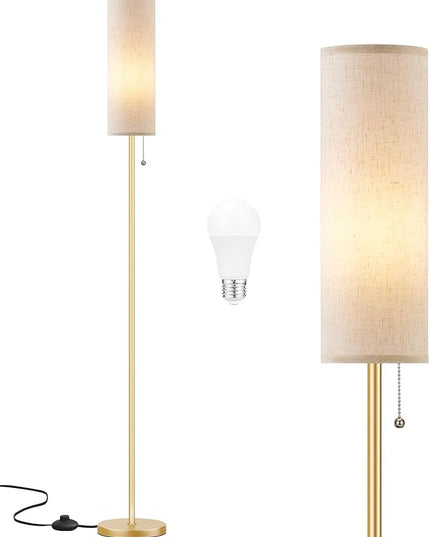 Ambimall Floor Lamp for Living Room with 3 Color Temperatures Bulb, 64" Standing lamp with Linen lampshade for Bedroom, Minimalist Pole Lamp, Beige Shade & Gold Pole - LeafyLoom
