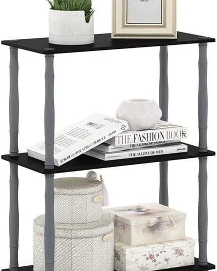 Furinno Turn-N-Tube 3-Tier Compact Multipurpose Shelf Display Rack with Classic Tube, Black/Grey - LeafyLoom