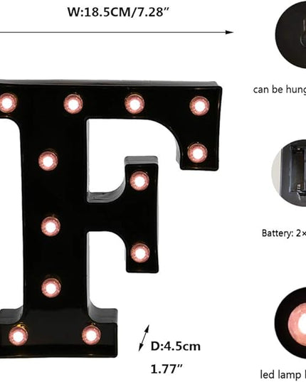 Light Up Black Alphabet Marquee Letters Sign LED Marquee Number Lights Sign for Night Light Home Bar Christmas Lamp Birthday Party Wedding Decoration F - LeafyLoom