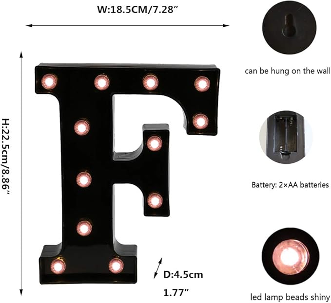 Light Up Black Alphabet Marquee Letters Sign LED Marquee Number Lights Sign for Night Light Home Bar Christmas Lamp Birthday Party Wedding Decoration F - LeafyLoom