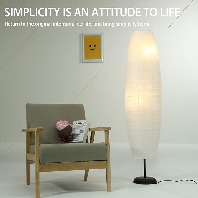 Rice Paper Floor Lamp Shade, Foldable and Minimalist style Paper Lamps Classic Modern Paper Floor Light Bulb Cage Guard for Living Room Bedroom Décor - LeafyLoom