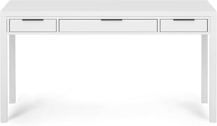 SIMPLIHOME Hollander Solid Wood Contemporary 60 Inch Wide Desk in White, for The Office Desk, Writing Table, Workstation and Study Table Distressed Dark Brown - LeafyLoom