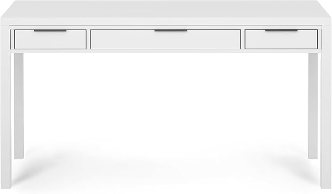 SIMPLIHOME Hollander Solid Wood Contemporary 60 Inch Wide Desk in White, for The Office Desk, Writing Table, Workstation and Study Table Distressed Dark Brown - LeafyLoom