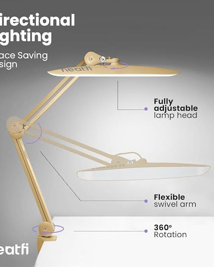 Neatfi XL 2,200 Lumens LED Task Lamp, 24W Super Bright Desk Lamp, 117 Pcs SMD LED, 4 Level Brightness, Dimmable, Task LED Light for Home, Office, Workbench (Non-CCT, Gold) - LeafyLoom