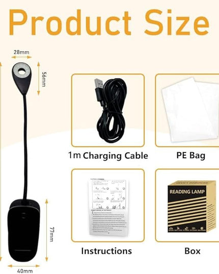 Book Lights for Reading in Bed, 12 LEDs Rechargeable Battery Clip Lamp with 3 Lighting Color, Stepless Dimming, Eye Protection, 80 Hours Runtime, 360° Flexible Gooseneck, Lightweight, Portable - LeafyLoom