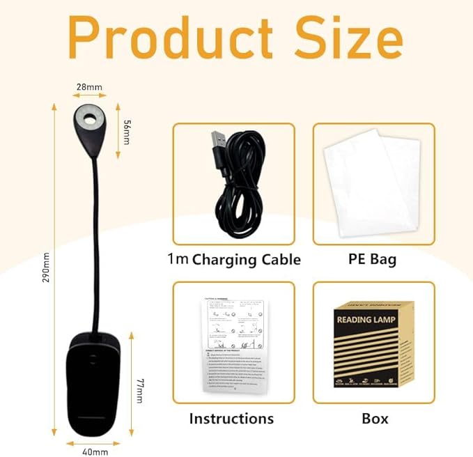 Book Lights for Reading in Bed, 12 LEDs Rechargeable Battery Clip Lamp with 3 Lighting Color, Stepless Dimming, Eye Protection, 80 Hours Runtime, 360° Flexible Gooseneck, Lightweight, Portable - LeafyLoom