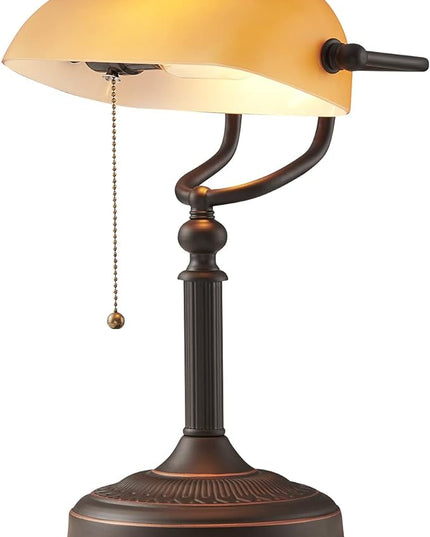 Newrays Matted Orange Glass Bankers Desk Lamp with Pull Chain Switch Plug in Fixture - LeafyLoom