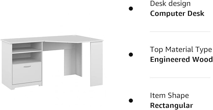 Bush Furniture Cabot 60W Corner Desk, White - LeafyLoom