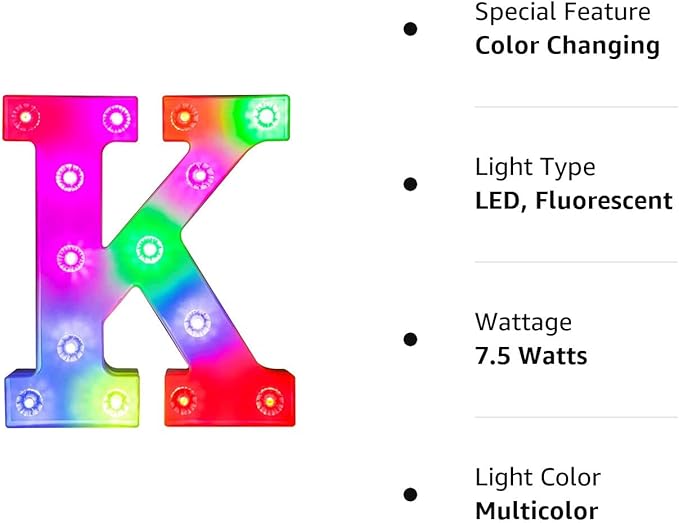 Glintee Light Up Letters Lights, 26 Alphabet Light Up Marquee Letters Sign, Light Up Letters Wedding/Birthday Party Night Light Home Bar Decoration-(Colorful K) - LeafyLoom