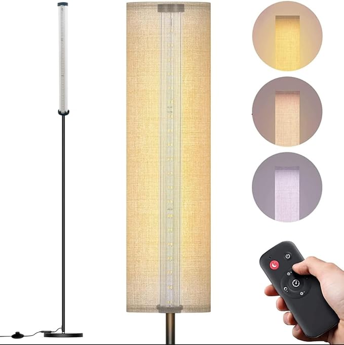 Floor Lamp,4 Color Temperature Modern LED Standing Lamp,Stepless Dimmer Remote Control Floor Lamps for Living Room/Bedroom/Office,3000k-7000k Elegant Tall Lamps with Linen Lamp Shade,Timmer - LeafyLoom