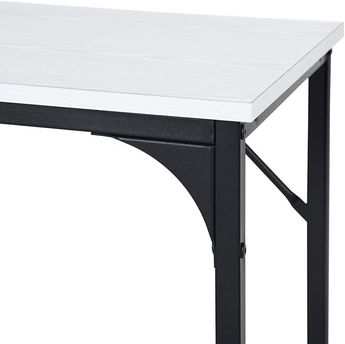 FurnitureR 31.5 inch Small Study Writing Table with Storage Bag Space Saving for Home Office, Modern PC Metal Frame Computer Desk, White - LeafyLoom