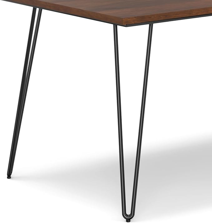 SIMPLIHOME Hunter Dining, Solid Wood Walnut Veneer Tabletop and Powder-Coated Iron Metal Legs in Black Industrial-Style Rectangular Kitchen Table for 4 to 6 People, 66 inches - LeafyLoom