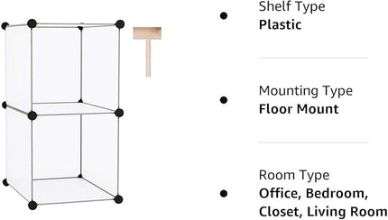 C&AHOME Cube Storage, 2-Cube Organizer Unit, Plastic Closet Storage Shelf, DIY Bookshelf, Modular Bookcase, Cabinet Ideal for Bedroom, Living Room, Office, 12.4" L x 12.4" W x 24.8" H White SBTM3002A - LeafyLoom