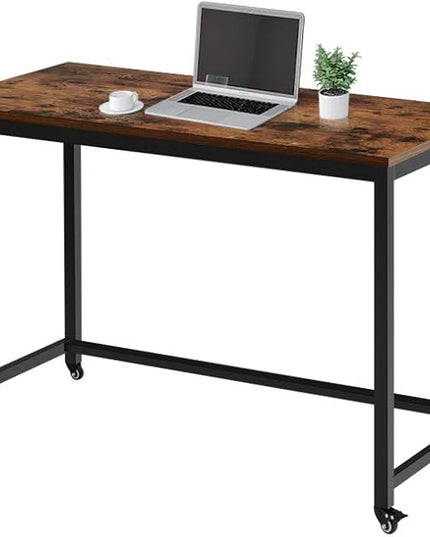 Computer Desk Writing Table Workstation with Durable Scratch-resistant Laminate Surface and Metal Frame, Brown - LeafyLoom